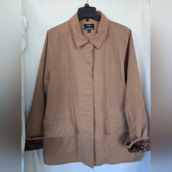 Women's Dennis Basso Camel Tan Jacket with Leopard Print Lining XL - Picture 5 of 8